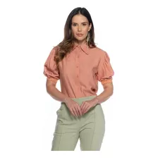 Blusa Feminina Manga Bufante Com Renda Rosa