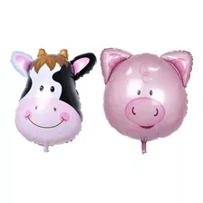 10 Balão Metalizado Porco E Vaca Fazendinha Mesa 32*24cm