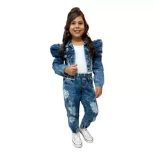 Conjunto Jeans Infantil De Menina Jaqueta E Calça Destroyed 