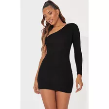 Mini Vestido Casual Tubo Una Manga Larga Lycra Talle Único