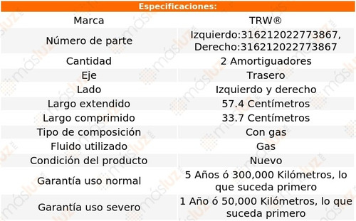 (2) Amortiguadores Gas Traseros Pontiac J2000 82/83 Trw Foto 2