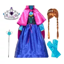 Disfraz Vestido Princesa Anna Frozen Con Capa + Accesorios Y Peluca