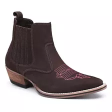 Bota Botina Feminina Cano Curto Bico Fino Texana Couro Nobre