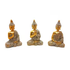 Trio Mini Buda Tailandês Rezando Orando Estatueta Buda 4 Cm