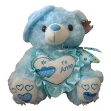 Urso De Pelúcia Azul Claro Com Coração E Chapéu