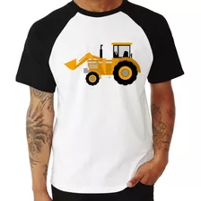 Camiseta Raglan Trator Pá Carregadeira Amarelo Camisa