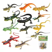 Kit 12 Lagarto De Borracha Reptil Realista 