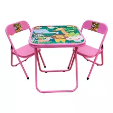 Mesinha Infantil Dobrável Conjunto 2 Cadeiras Aço Até 40 Kg Cor Rosa - Floresta/zoologico