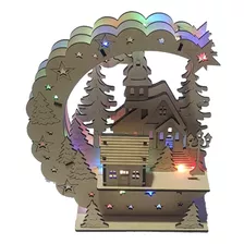 Adorno Navideño: Casita Navideña De Mdf Con Luces Led