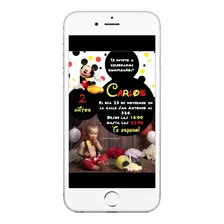 Invitación Cumpleaños Tarjeta Digital Mickey Mouse Con Foto