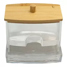 Porta Cotonete Bambu Fratelli Suporte Organizador De Algodão Transparente Redondo 9x8x9cm