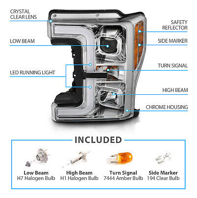 For 17-19 Ford Super Duty F-250/350 Xl Xlt Chrome Led Ba Rzk Foto 6