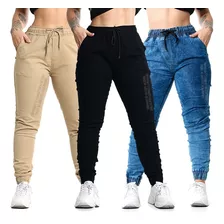 Kit Calça Jogger Jeans Sarja Elástico Lançamento