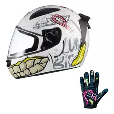 Capacete Moto Sky Two Zombie Branco + Luva Sky Zombie