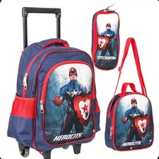 Kit Escolar Mochila Infantil Rodinha Menino Lancheira Estojo