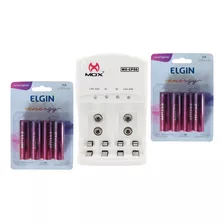 Carregador Mox + 8 Pilhas Aa Recarregáveis 2700 Mah Elgin