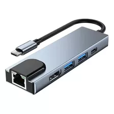 Adaptador Hub 5 En 1 Tipo-c 2 Usb 1 Hdmi 4k 1 Rj45 1 Tipo-c 