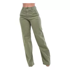 Calça Feminina Sol Jeans Wide Leg Verde Com Lycra 95142