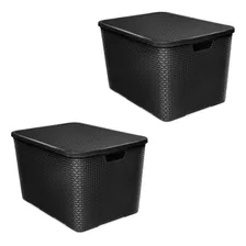 Kit C/ 02 Caixas Organizadoras Rattan De 40 Litros Preto