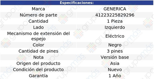 Espejo Izquierdo Elctrico 3 Pines Celebrity 82 Al 91 Foto 2