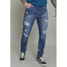 Calça Skinny Masculina Lavagem Stone Rasgada Dialogo Jeans