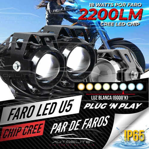 Juego Faros Led Lupas Moto Universal Tres Pasos Estrobo U5 Foto 2