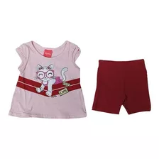 Conjunto Menina Infantil Verão Rosa E Vermelho Kely Kety