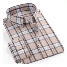 Camisa Xadrez Masculina Casual De Manga Comprida De Algodão