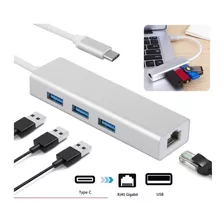 Adaptador Tipo C A Lan Rj45, Mac Windows, Hub 3 Ptos Usb 3.0