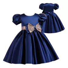  Vestido Princesa Azul Lazo Para Niña Fiesta Bautizo T 2-12 