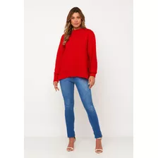 Blusa De Trico Feminina Manga Longa Com Nervuras - Vermelho