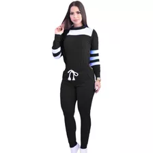 Conjunto Moletom De Frio Feminino Blusa Longa E Calça Crepe 