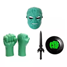 Kit 2 Luvas Brinquedo Infantil Hulk + Mascara + Escudo