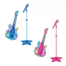 Kit 2 Guitarra C/ Microfone Infantil Som Luz Menina E Menino