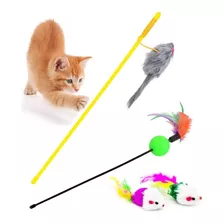 Brinquedos Para Gato 2 Varinhas + 2 Ratinhos Anti Stress