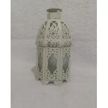 Antiga Lanterna Marroquina Em Ferro E Vidro Para Vela- 16038