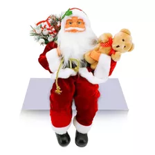 Papai Noel Sentado Casaco Vermelho 30cm , Mini Urso Pelúcia