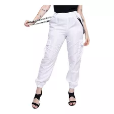 Calca Tactel Feminina Calça Jogger Cargo Fita Moda Bolso Top