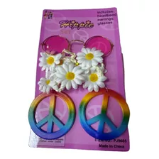 Kit Hippie Oculos Faixa Brincos Fantasia Cosplay Paz Amor 2