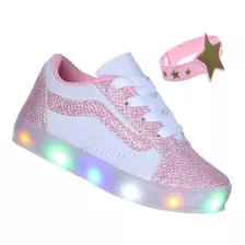 Tenis De Led Infantil Meninas Branco Rosa Promoção