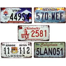 Kit 5 Placas Aço Carro Decorativas Vintage Alto Relevo