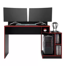 Escrivaninha Gamer Albatroz Play Trader Mdp De 1.36m X 0.86m X 0.56m Preto-fosco Liso/vermelho