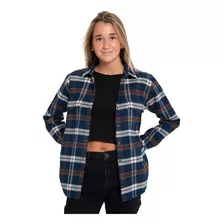 Blusa Manga Larga Mujer Flannel Azul Cat