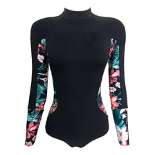 Maiô Supernáutico Lycra Black Flowers New Proteção Solar Uv