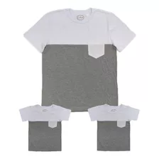 Kit Camiseta Adulta E 2 Infantil Masculina Com Bolso 3 Peças