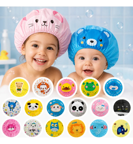 Touca De Banho Infantil Bebe Kit 3und. Protege Ouvido Cabelo Colorido Estampas Animais