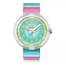 Reloj Flik Flak Stripy Dreams Zfpnp014 Color De La Malla Verde Claro Color Del Bisel Blanco Color Del Fondo Verde