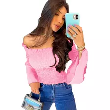 Blusa Ciganinha Feminina Lastex Manga Longa Flare Promoção