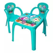 Mesa Mesinha Infantil Com 02 Cadeiras Oceano Bebe Shark