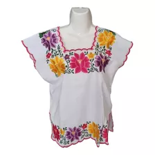 Blusa Yucateca Bordada Lino Modelo Mestiza Talla 34